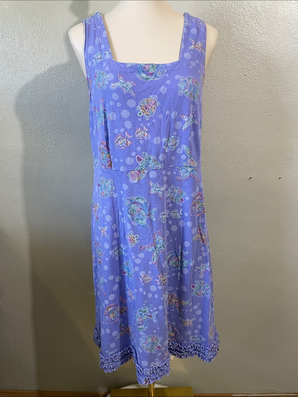 Lavender Sea Turtle Starfish Sundress Large Sleeveless Cotton Fresh Produce Reef